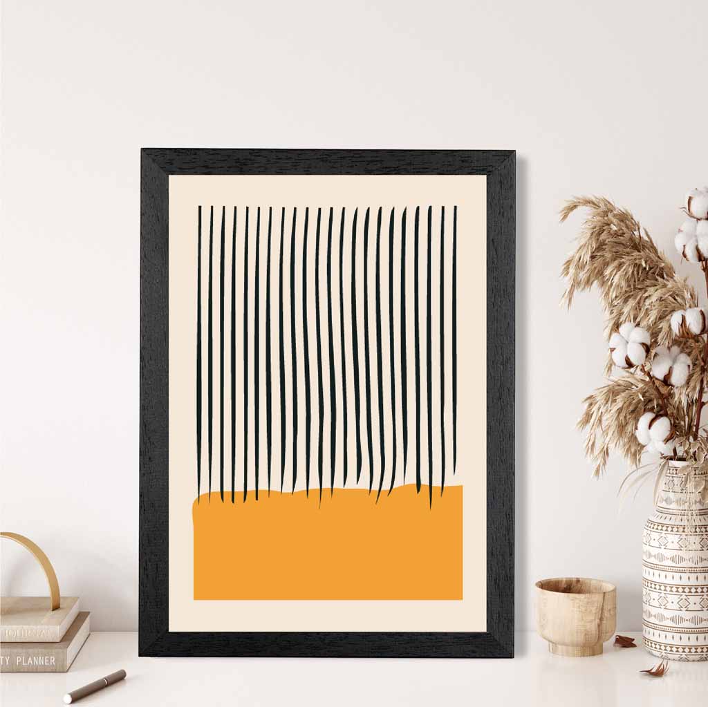 Mid Century Orange, Black Lines Art Print