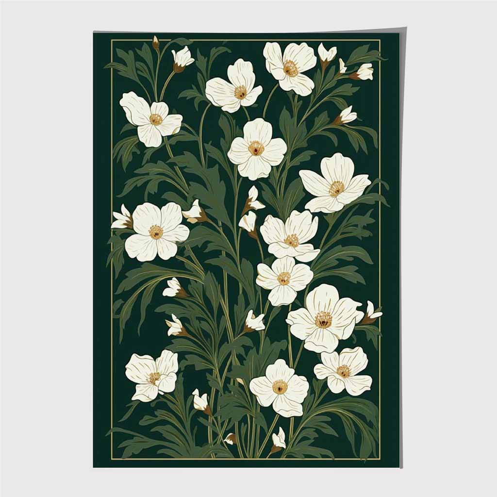Vintage Floral Green, Ivory Flower Pattern No 1 Art Print | Wall Art Plaza UK
