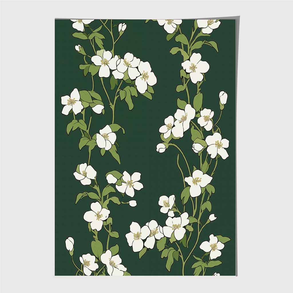 Vintage Floral Green, Ivory Flower Pattern No 2 Art Print | Wall Art Plaza UK