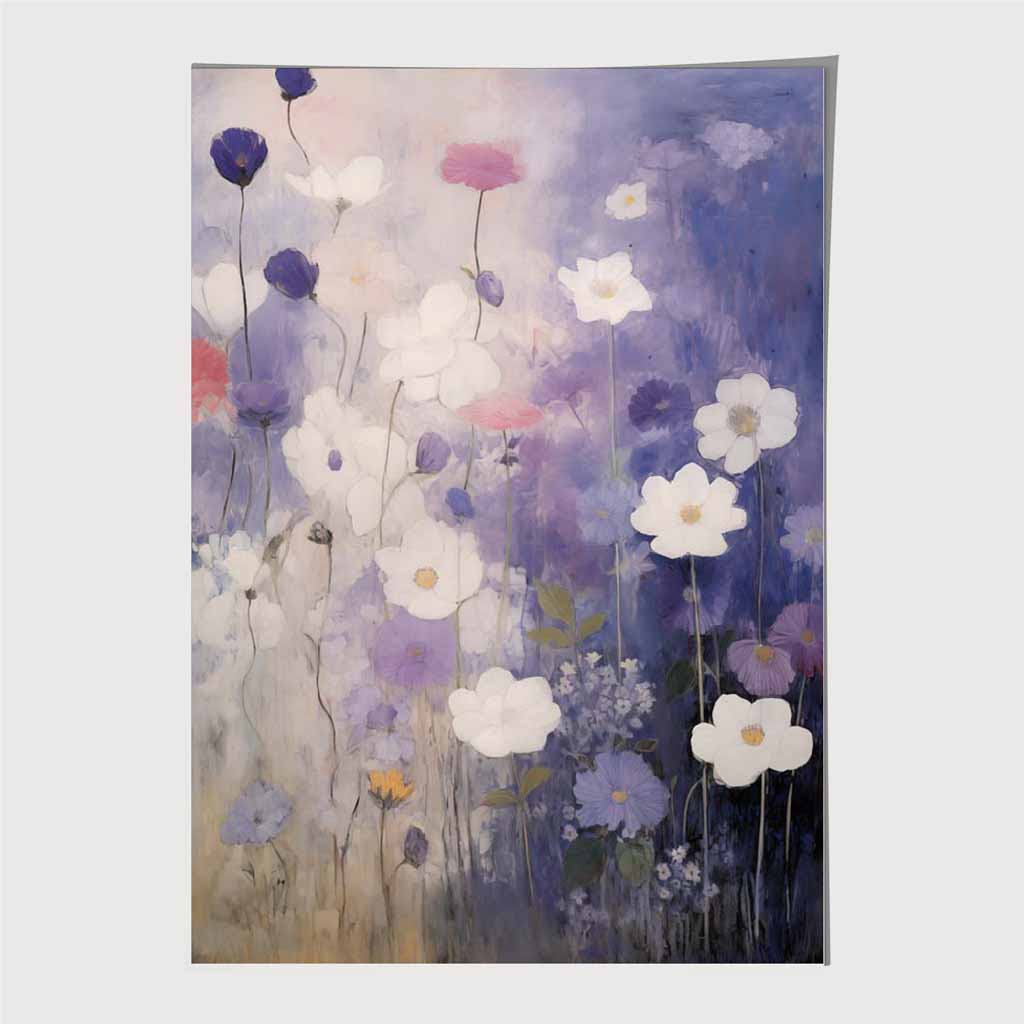 Abstract Floral Purple, Pink Daisies Art Poster | Wall Art Plaza UK