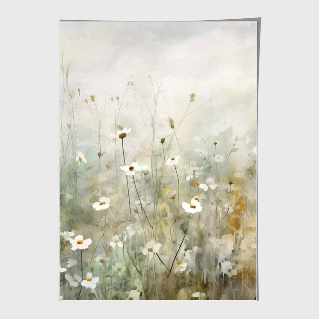 Modern Floral Green, White Wild Flower Meadow No 2 Art Poster | Wall Art Plaza UK
