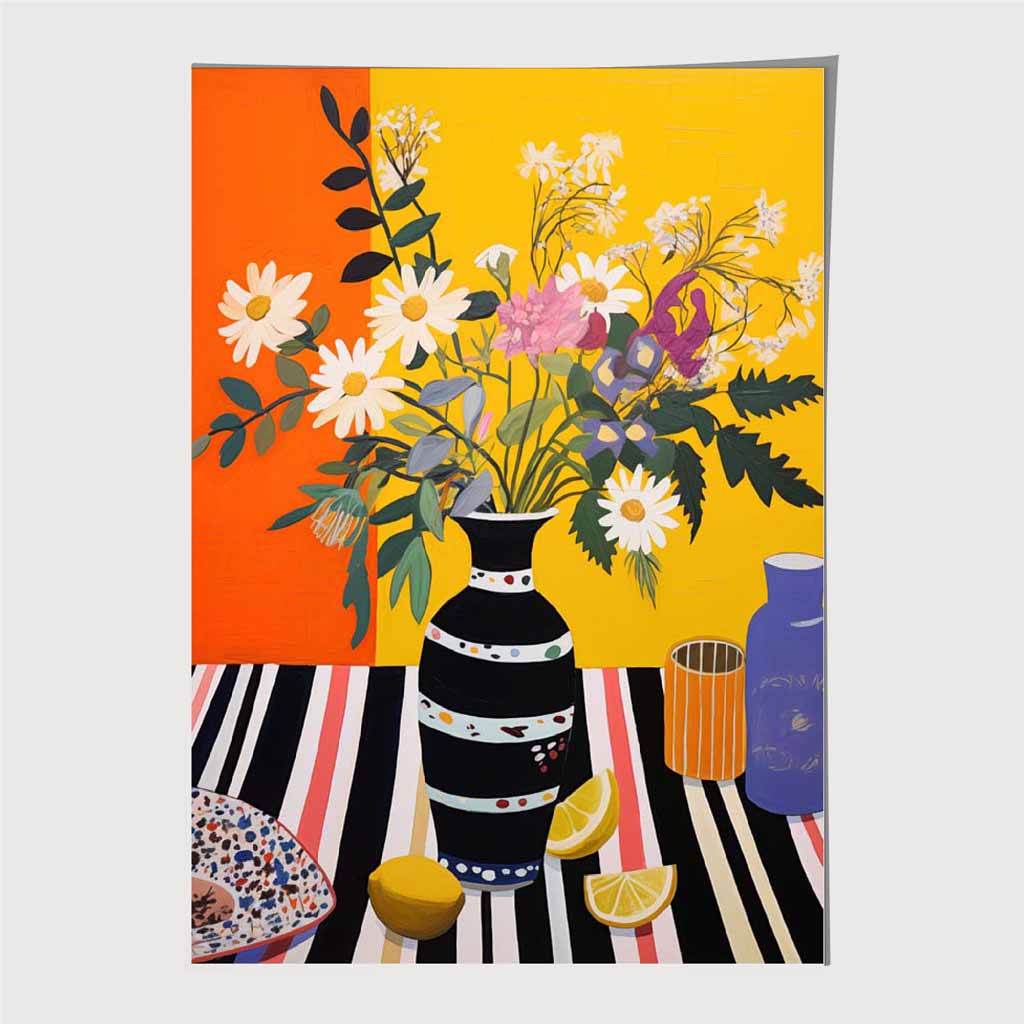 Bright Floral Yellow, Orange Kitchen Flowers Art Print | Wall Art Plaza UK