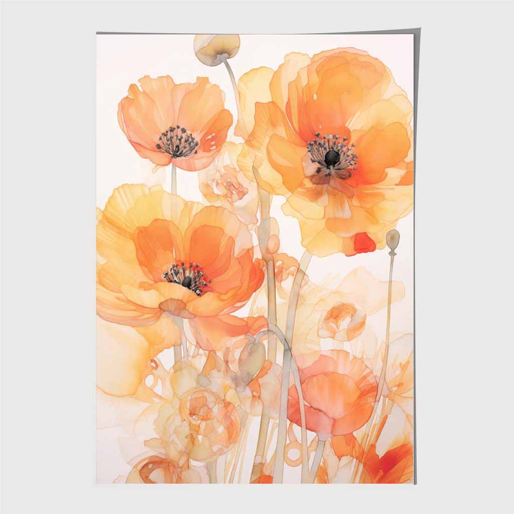Floral Illustration Yellow, Orange Flowers No 3 Art Print | Wall Art Plaza UK