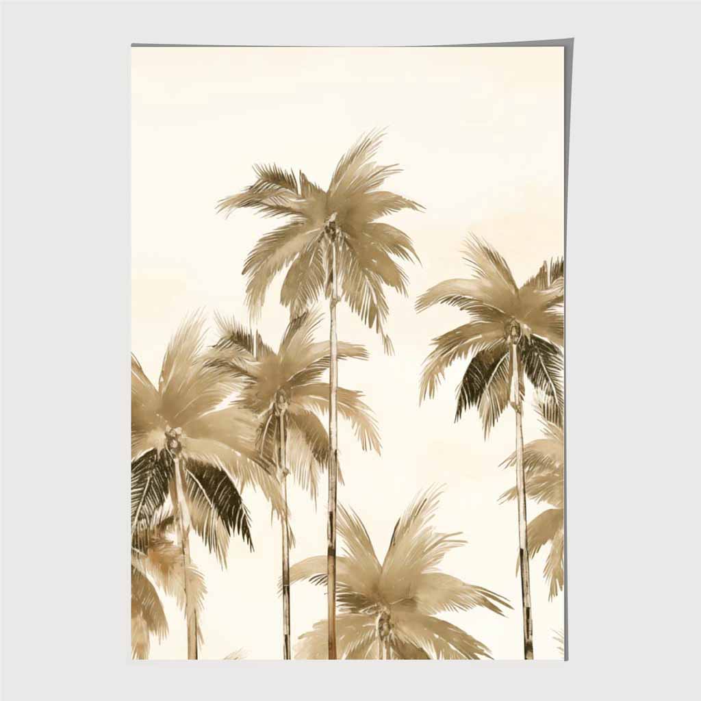 Vintage Illustration Beige, Sepia Palm Trees No 1 Art Print | Wall Art Plaza UK