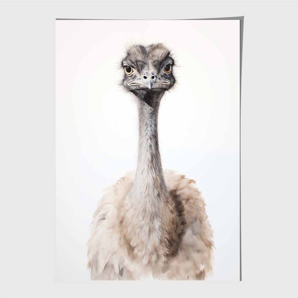 Vintage Illustration Beige, Grey Ostrich Art Print | Wall Art Plaza UK