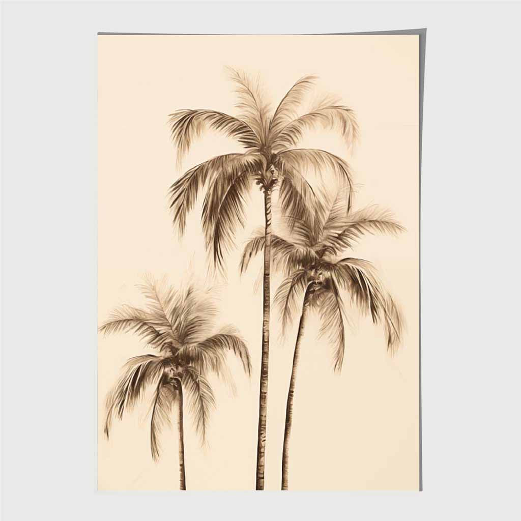 Vintage Illustration Beige, Sepia Palm Trees No 2 Art Print | Wall Art Plaza UK