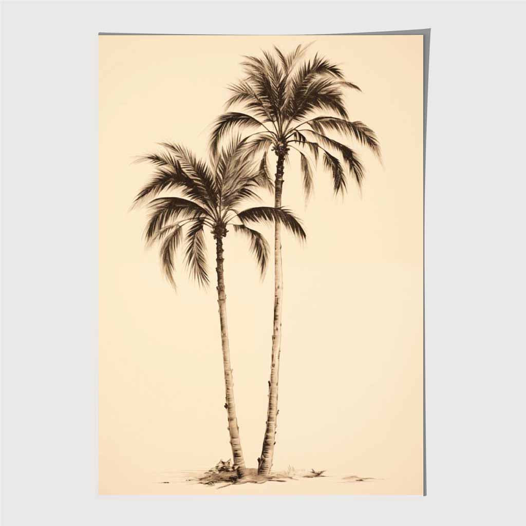 Vintage Illustration Beige, Sepia Palm Trees No 3 Art Print | Wall Art Plaza UK
