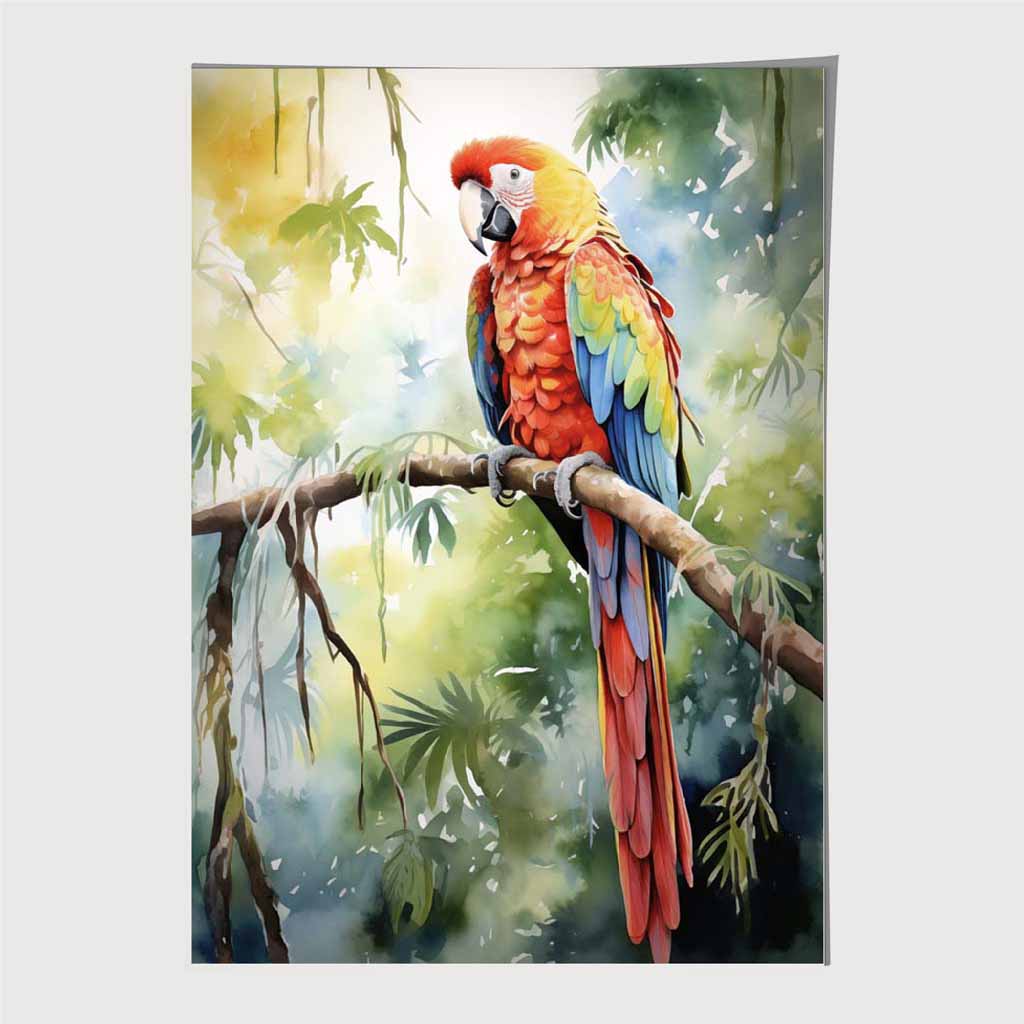 Modern Painted Colourful, Red Parrot Art Print | Wall Art Plaza UK