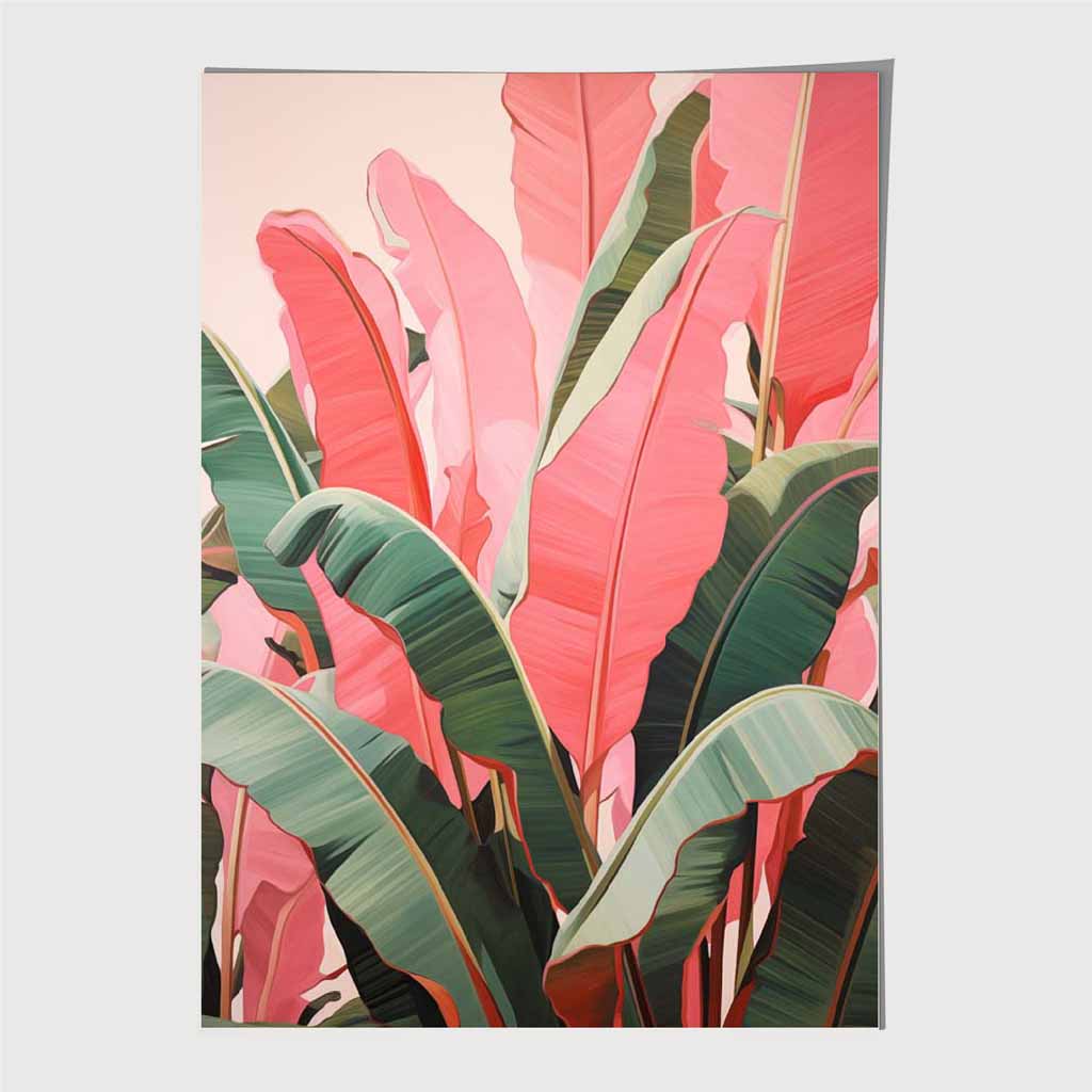 Modern Illustration Pink, Green Jungle Leaves Art Print | Wall Art Plaza UK