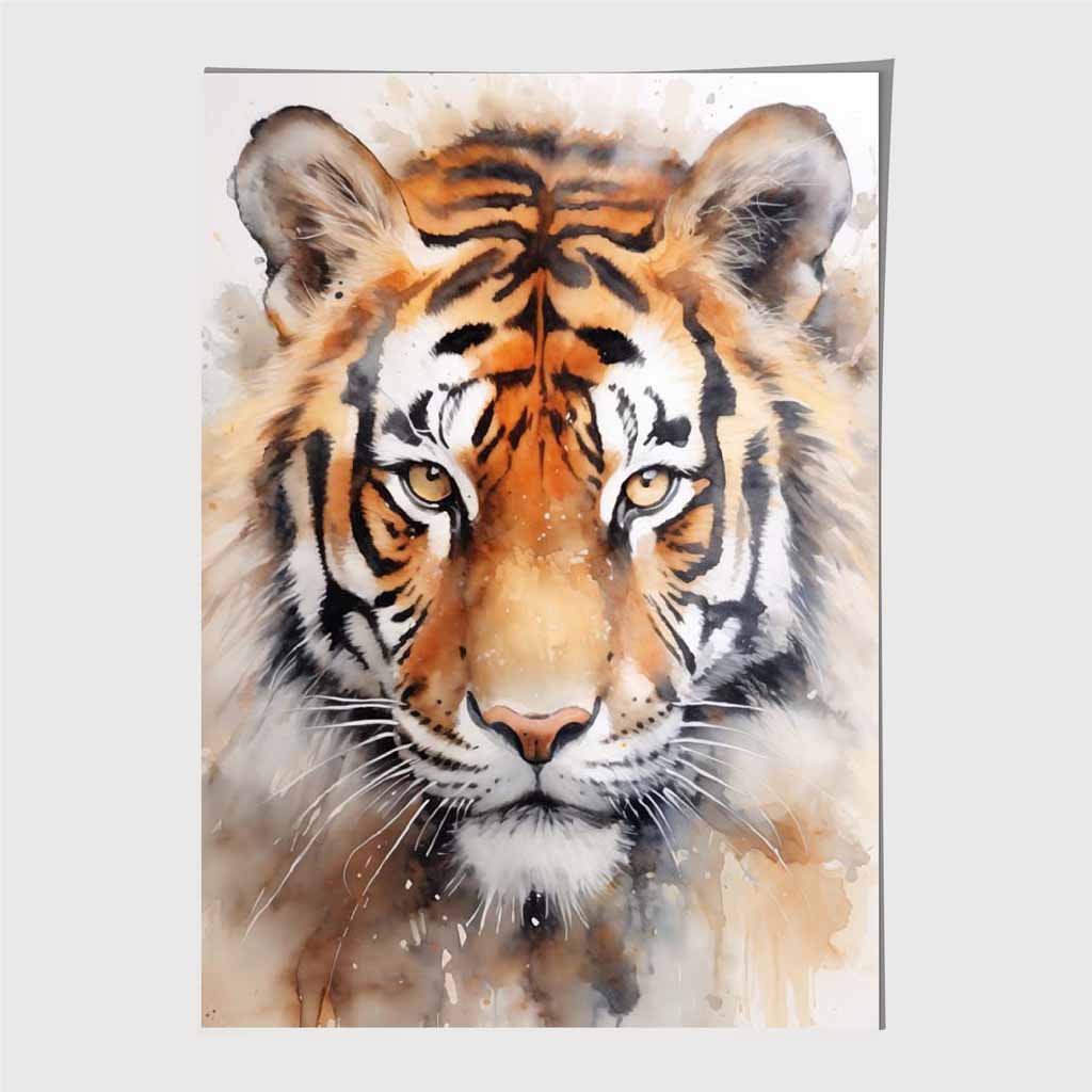 Modern Painted Black, Orange Tiger Face Art Poster | Wall Art Plaza