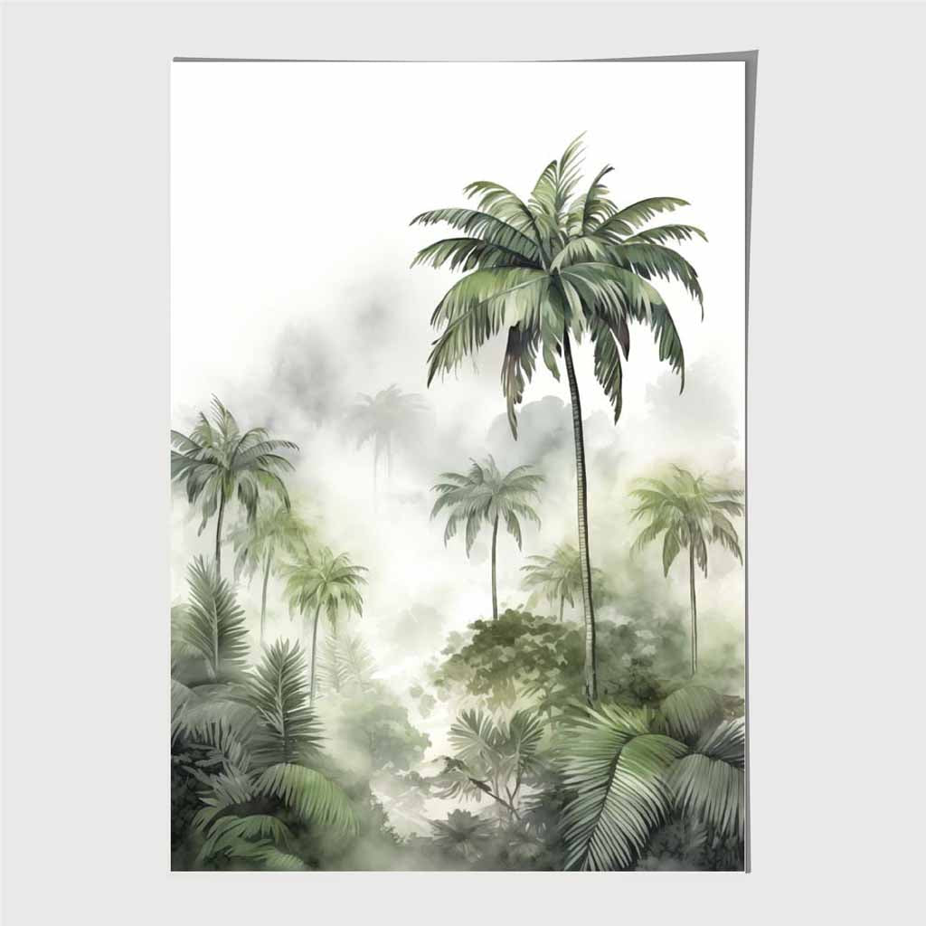 Modern Painted Green, Blue Misty Jungle Trees Art Poster | Wall Art Plaza