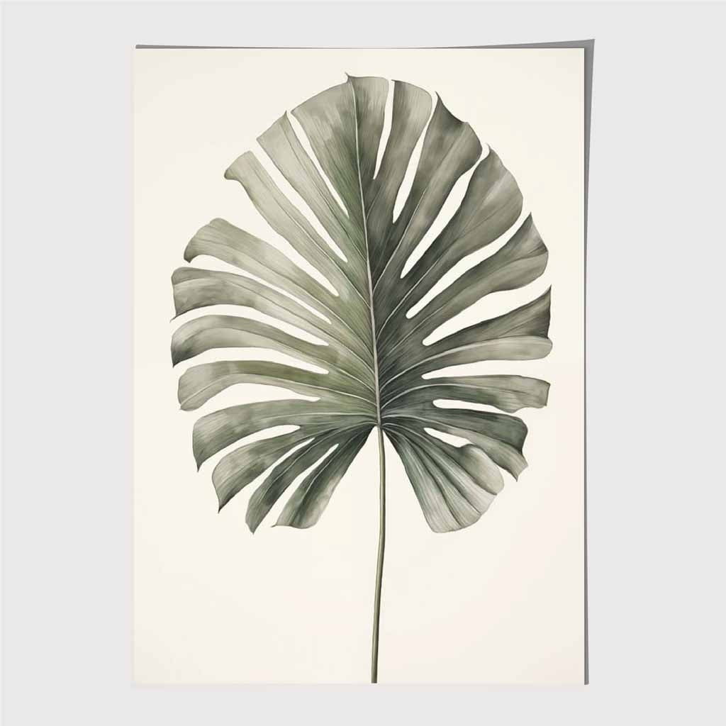 Vintage Illustration Beige, Green Monstera Fern Art Print | Wall Art Plaza