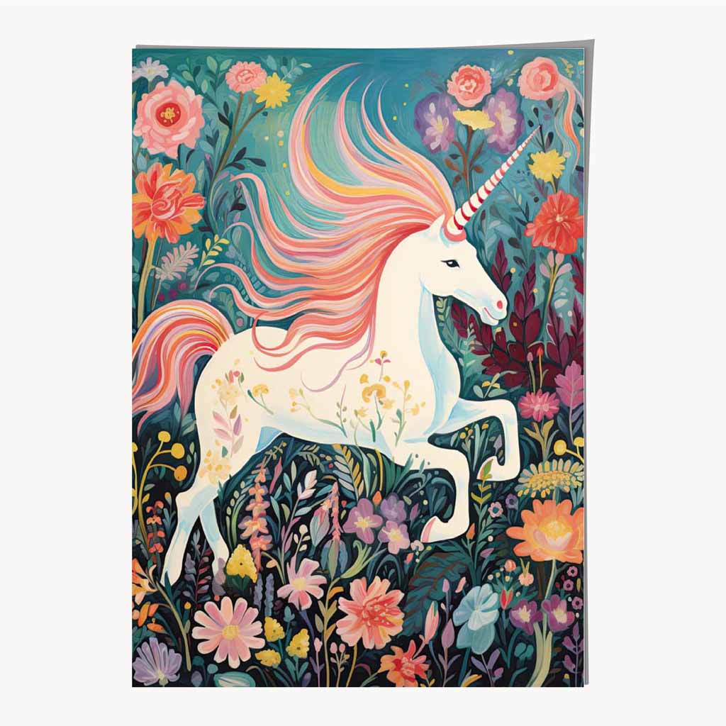 Modern Art Pink, Colourful Unicorn Nursery Art Print | Wall Art Plaza