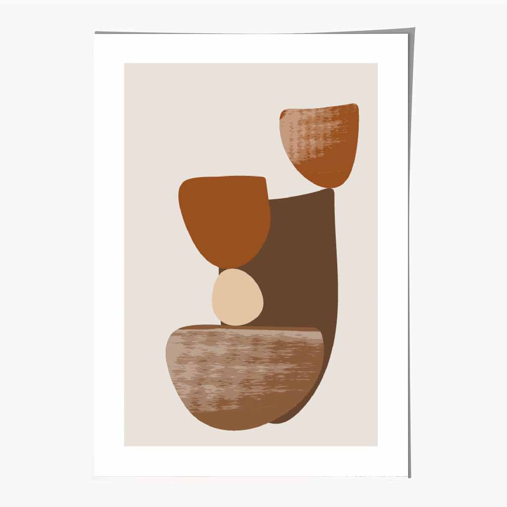 Boho Painted Brown, Terracotta Shapes Art Print | Wall Art Plaza