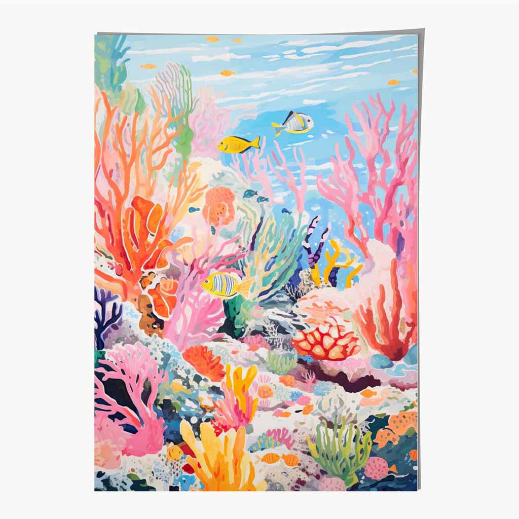 Modern Illustration Pink, Colourful Underwater No 1 Nursery Art Print | Wall Art Plaza