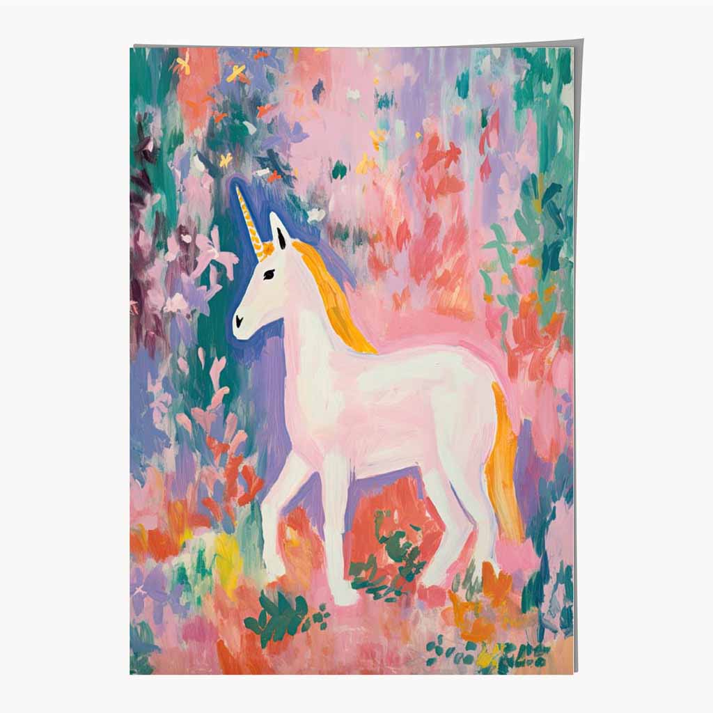 Kids Pink, Colourful Unicorn Nursery Art Print | Wall Art Plaza