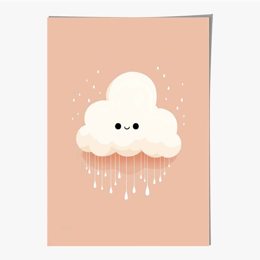 Modern Orange, Pink Happy Cloud Nursery Art Print | Wall Art Plaza