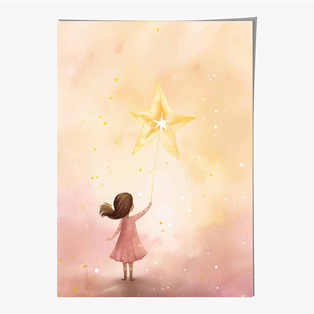 Modern Pink, Yellow Wish Upon a Star Nursery Art Print | Wall Art Plaza