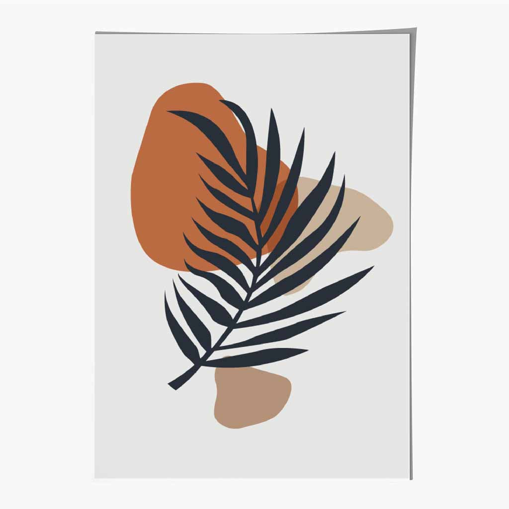 Modern Graphical Blue, Orange Leaf No 2 Art Poster | Wall Art Plaza