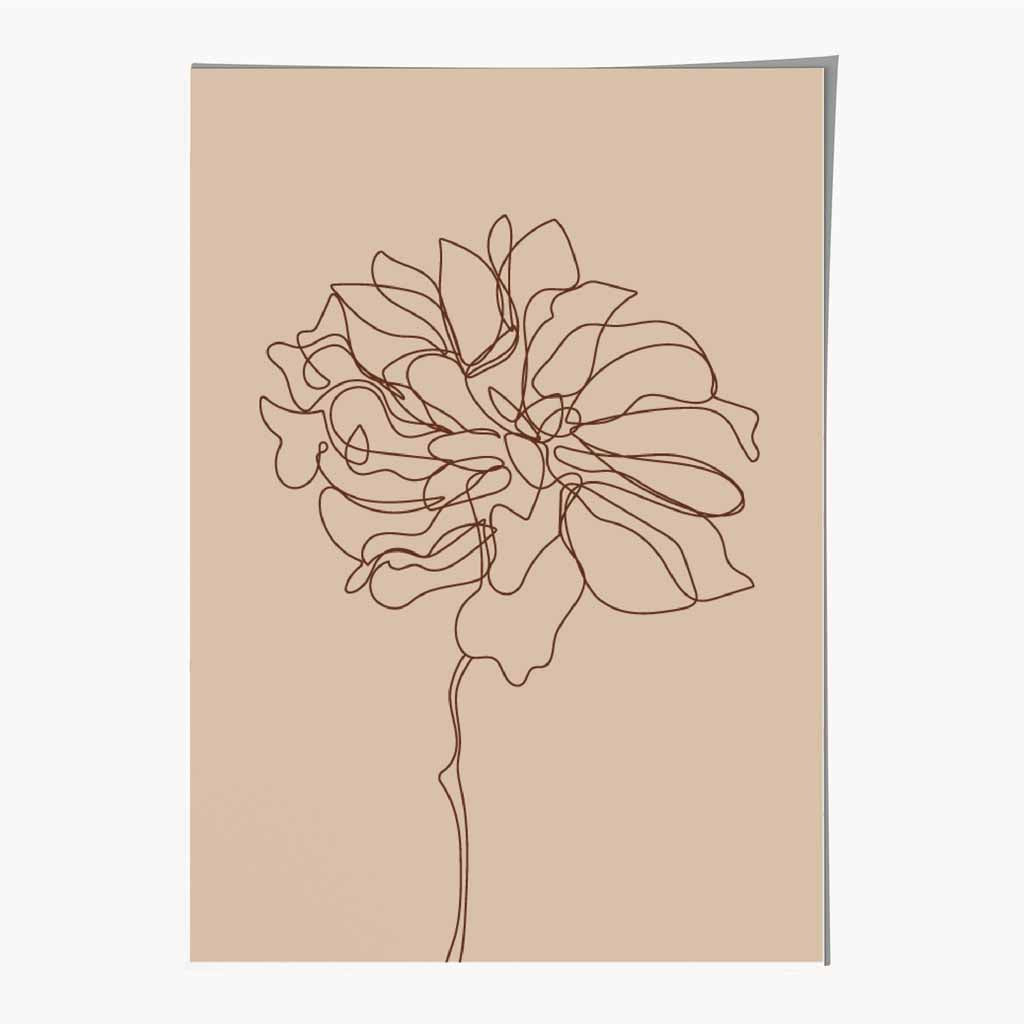 Line Art Beige, Brown Sketch Flower No 1 Art Print | Wall Art Plaza