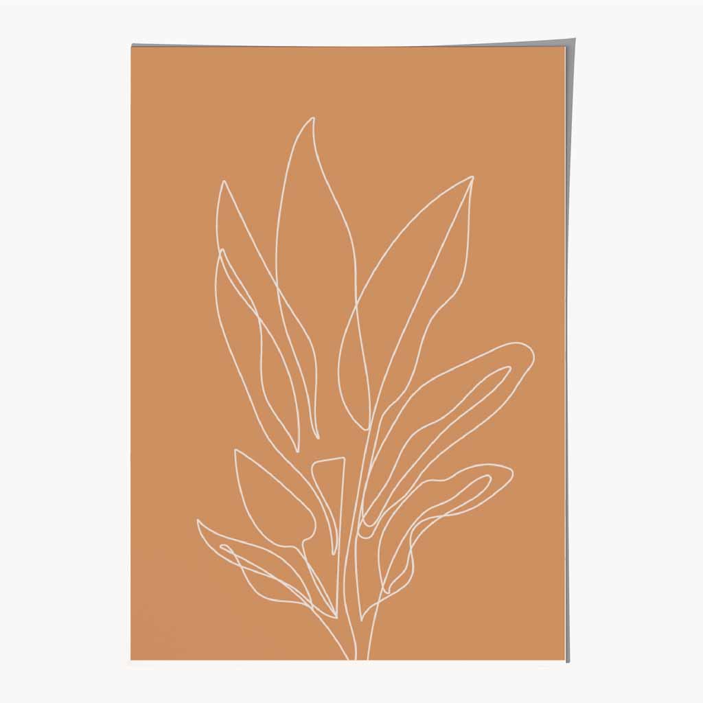Line Art Orange, Ivory Sketch Flower No 3 Art Print | Wall Art Plaza