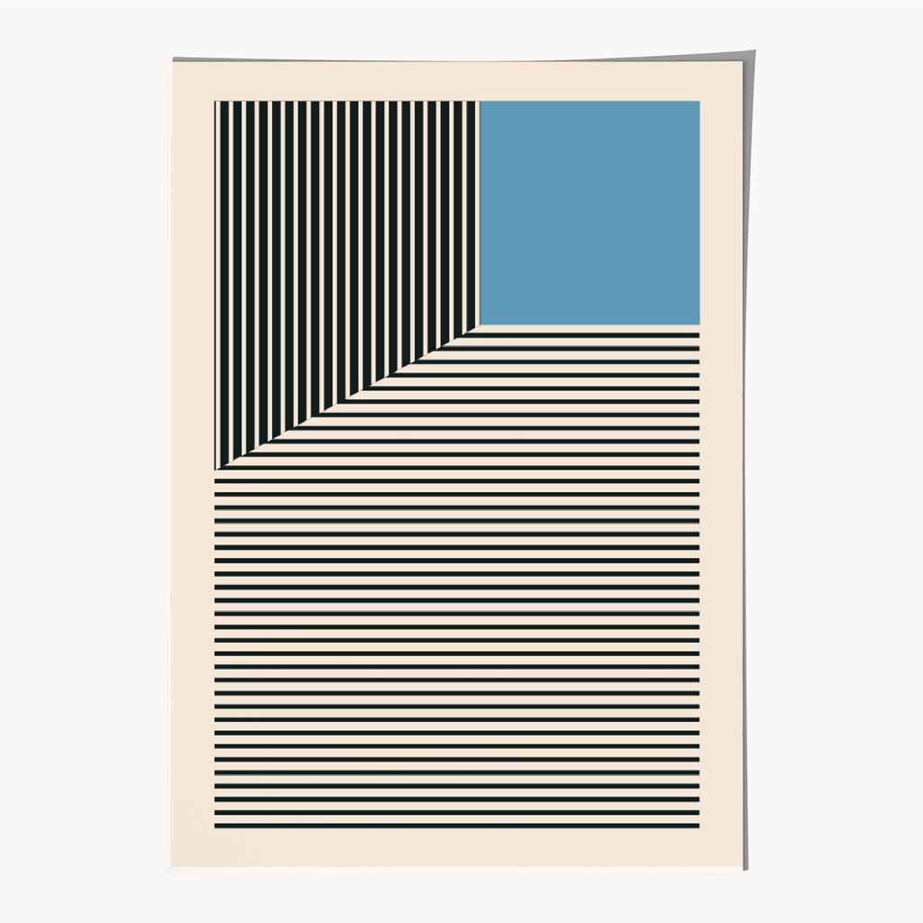 Mid Century Blue, Black Shapes No 2 Art Print | Wall Art Plaza