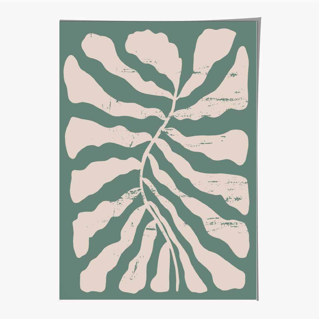 Modern Abstract Green, Cream Floral Shape No 3 Art Print | Wall Art Plaza