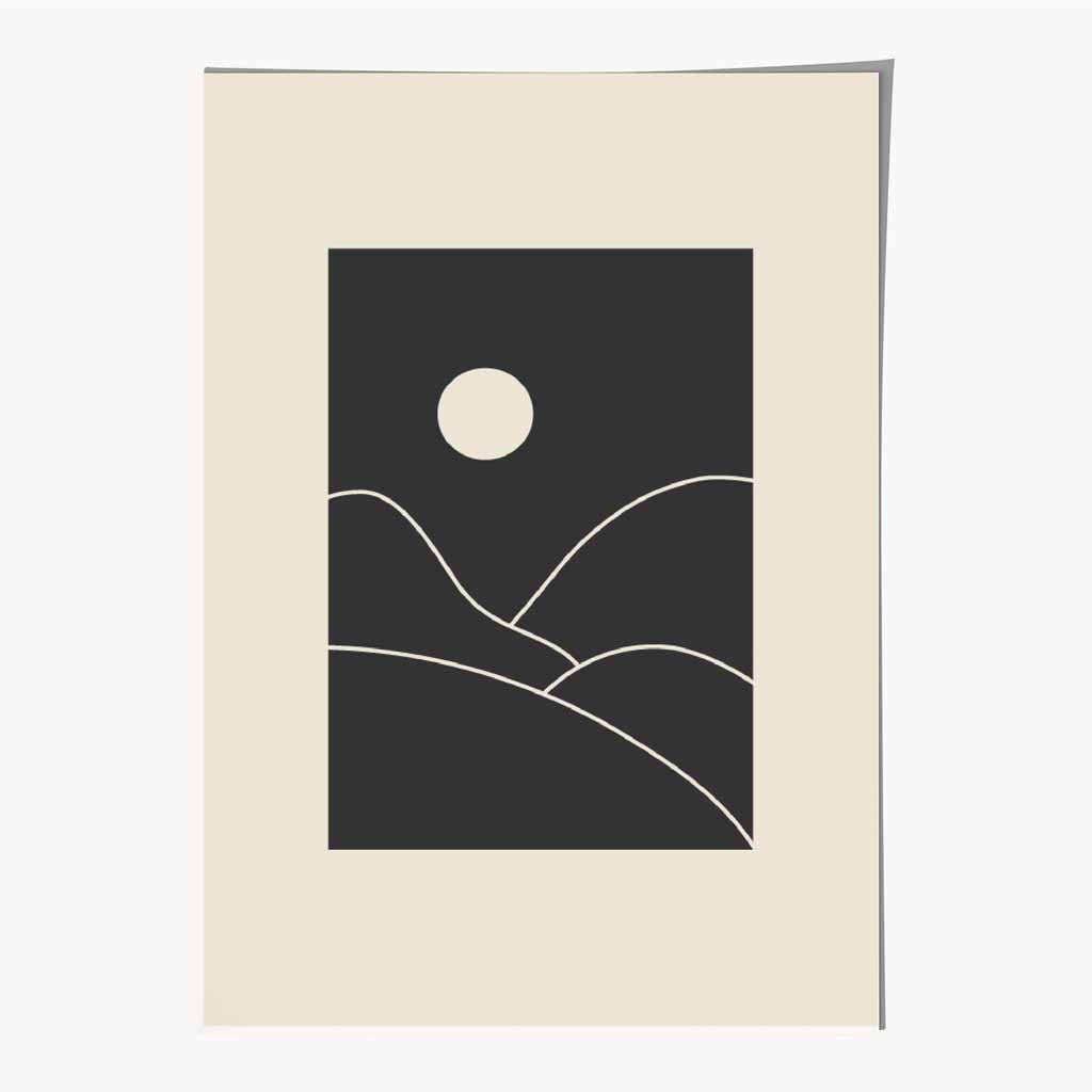 Minimal Line Art Black, Beige Mountains No 4 Art Print | Wall Art Plaza