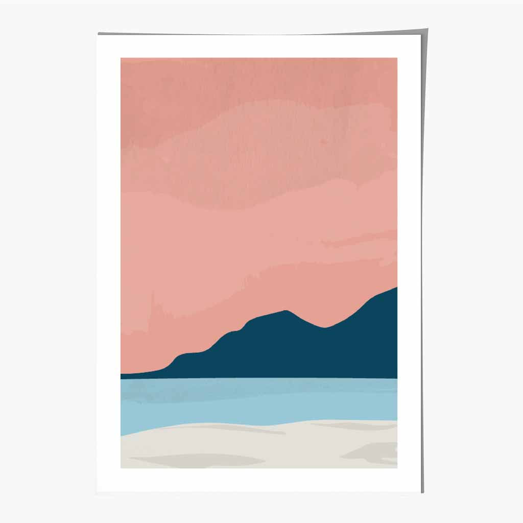 Abstract Blue, Pink Beach No 4 Art Print | Wall Art Plaza