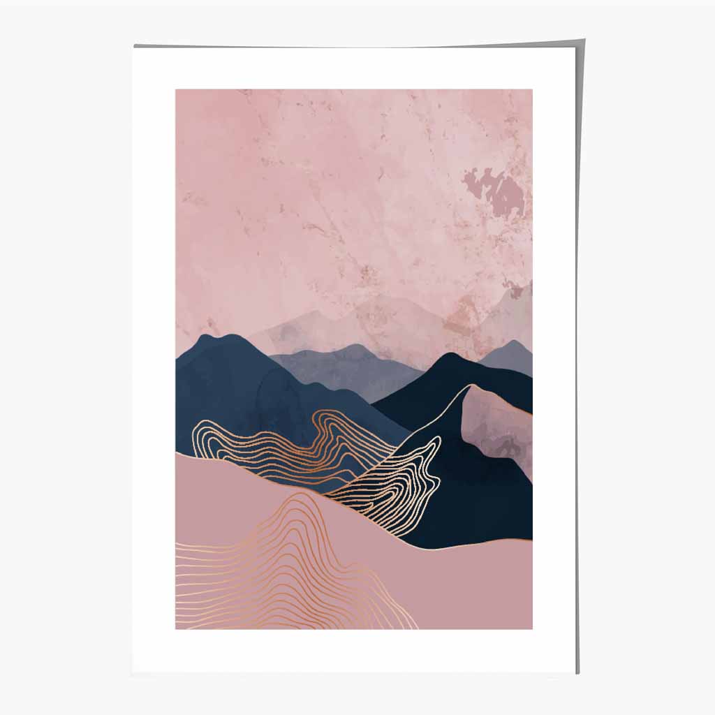 Modern Abstract Pink, Blue Mountains No 2 Art Print | Wall Art Plaza