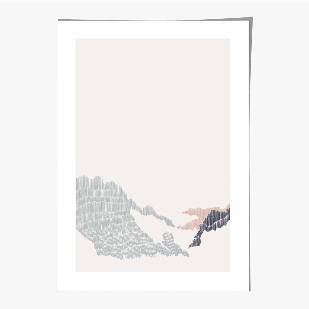Minimal Line Art Pink, Grey Beach No 2 Art Print | Wall Art Plaza