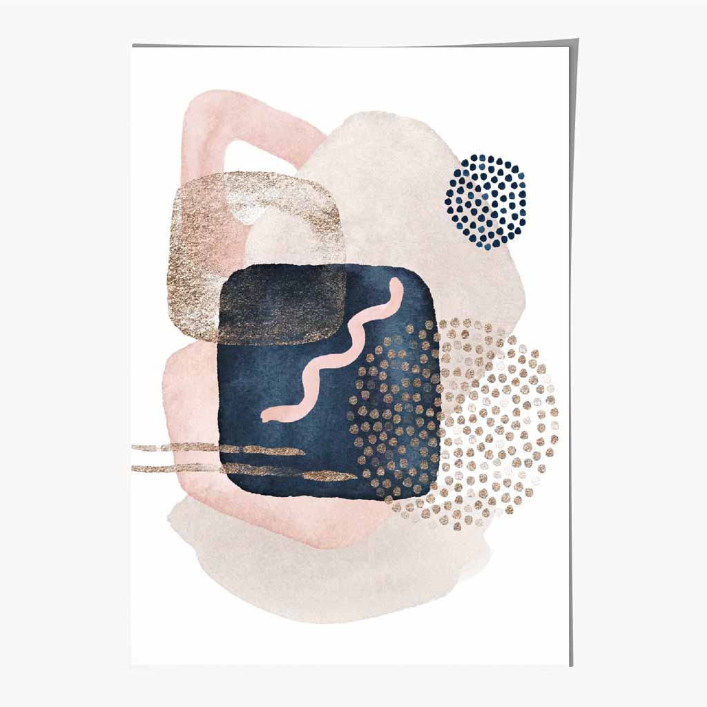 Abstract Pink, Blue Painted Shapes No 3 Art Print | Wall Art Plaza