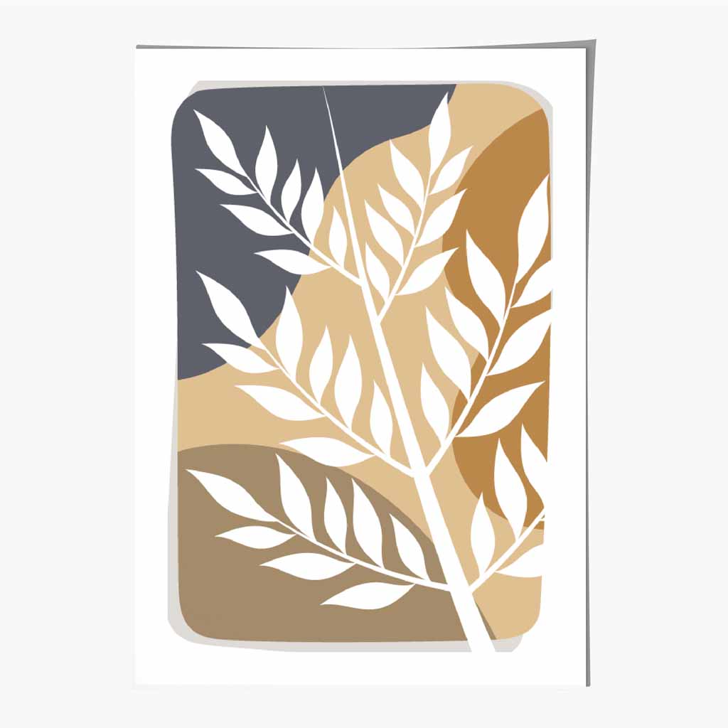 Boho Modern Blue, Beige Tropical Leaves No 1 Art Print | Wall Art Plaza