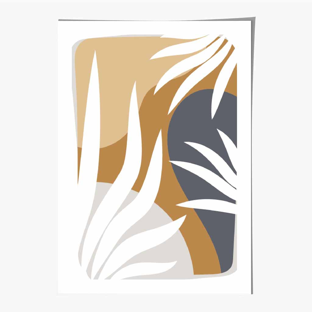 Boho Modern Blue, Beige Tropical Leaves No 2 Art Print | Wall Art Plaza
