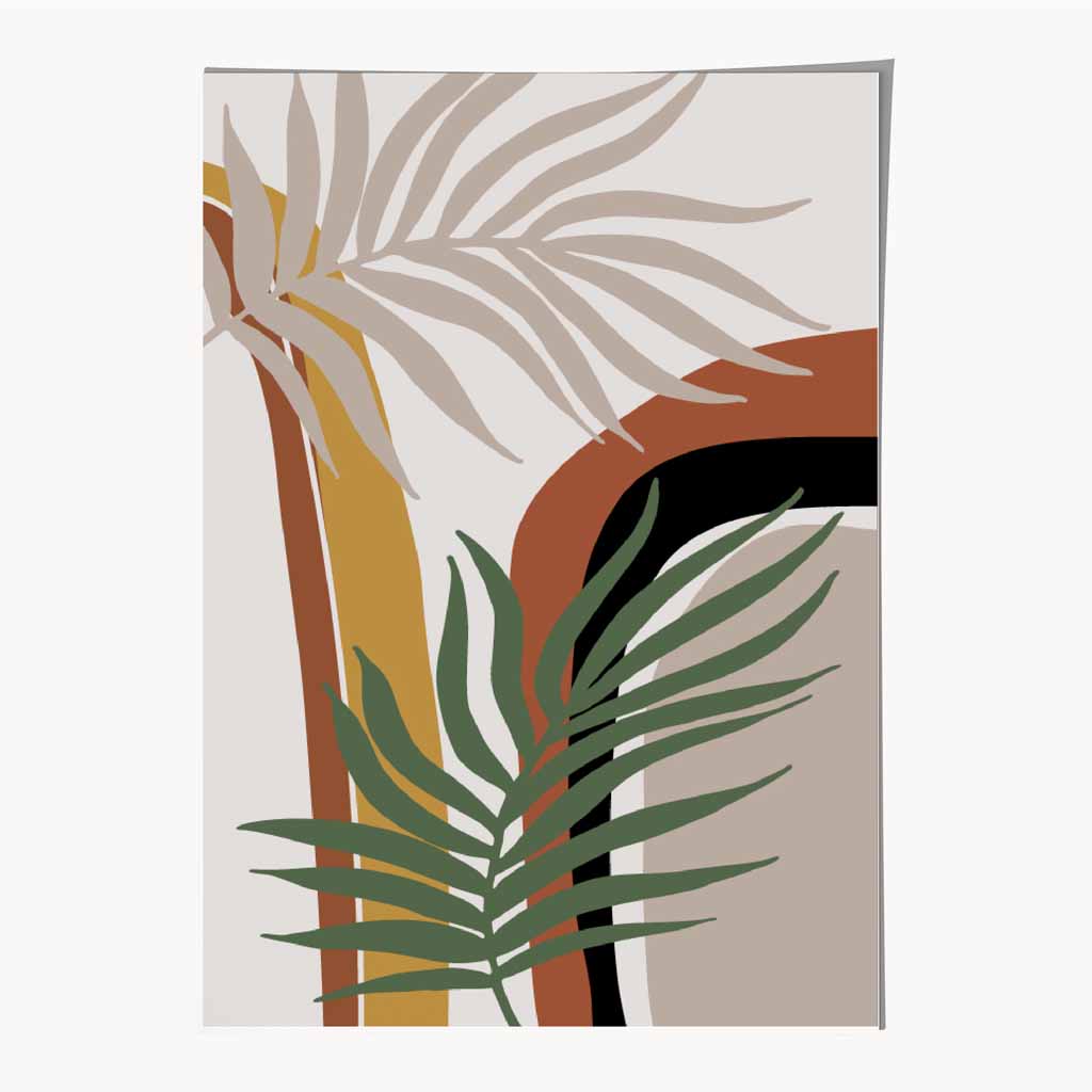 Boho Botanical Orange, Green Leaf No 1 Art Poster | Wall Art Plaza