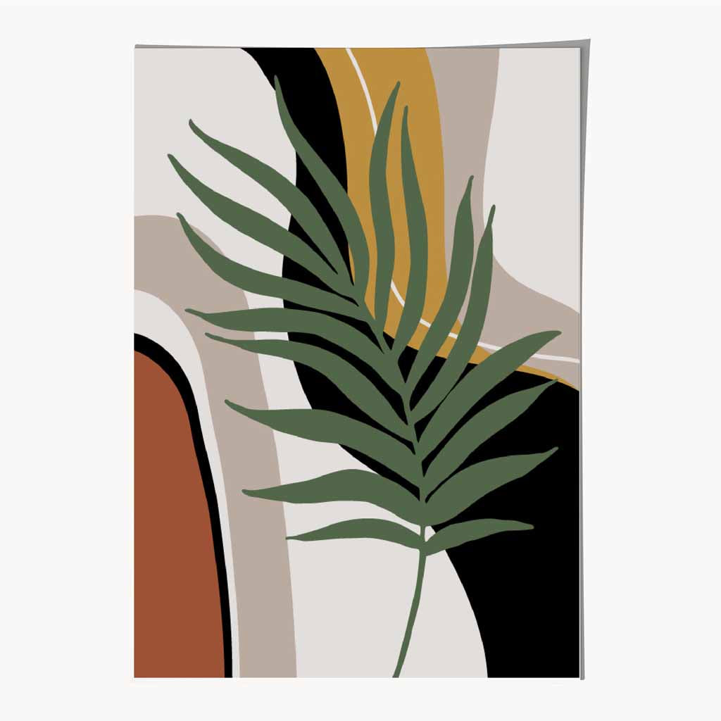 Boho Botanical Orange, Green Leaf No 2 Art Poster | Wall Art Plaza