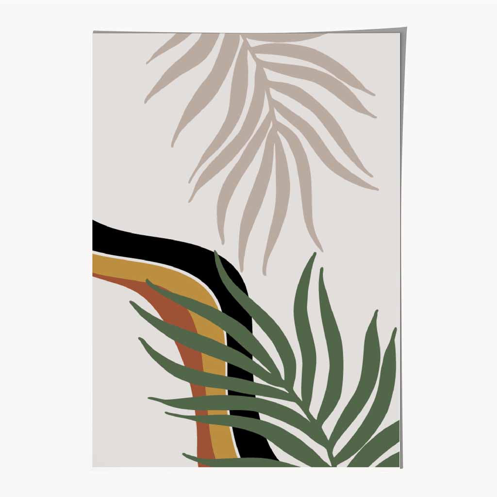 Boho Botanical Orange, Green Leaf No 3 Art Poster | Wall Art Plaza