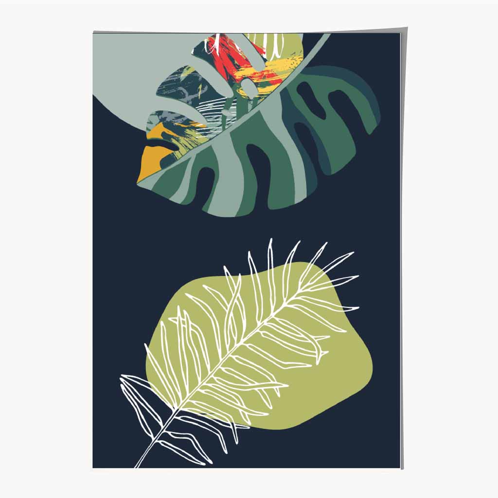 Boho Botanical Blue, Green Tropical No 1 Art Print | Wall Art Plaza