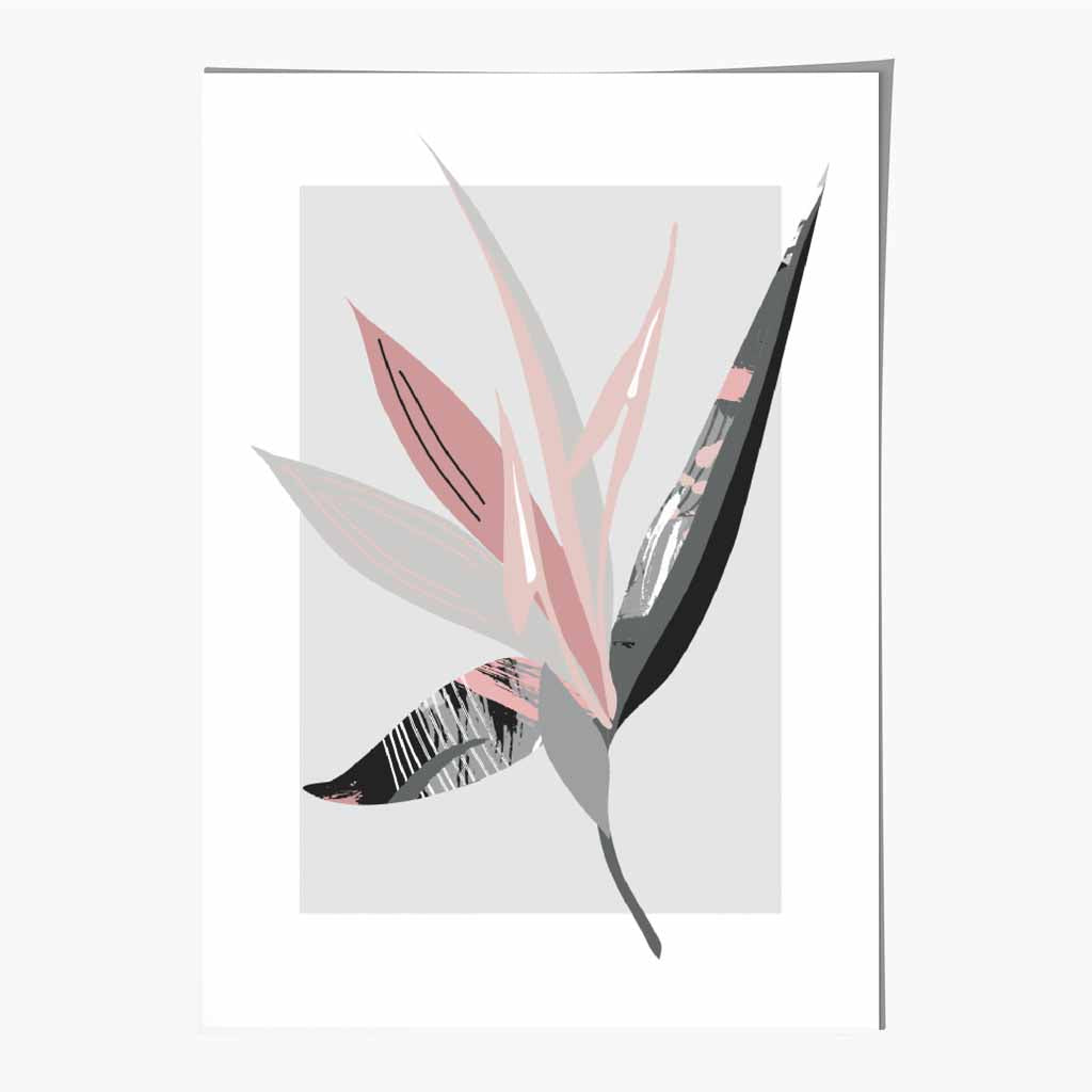 Boho Botanical Grey, Pink Floral Leaf No 2 Art Print | Wall Art Plaza