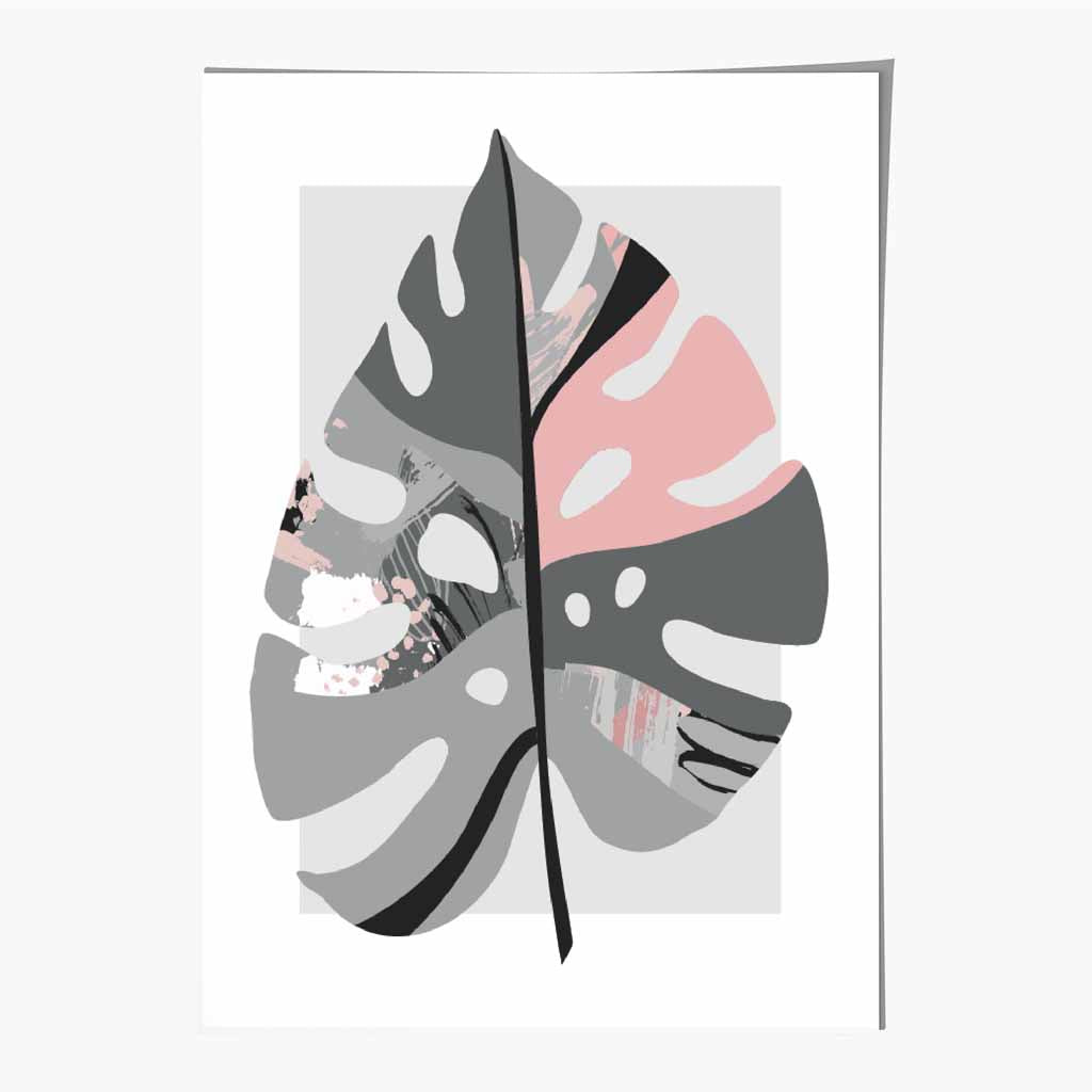 Boho Botanical Grey, Pink Floral Leaf No 5 Art Print | Wall Art Plaza