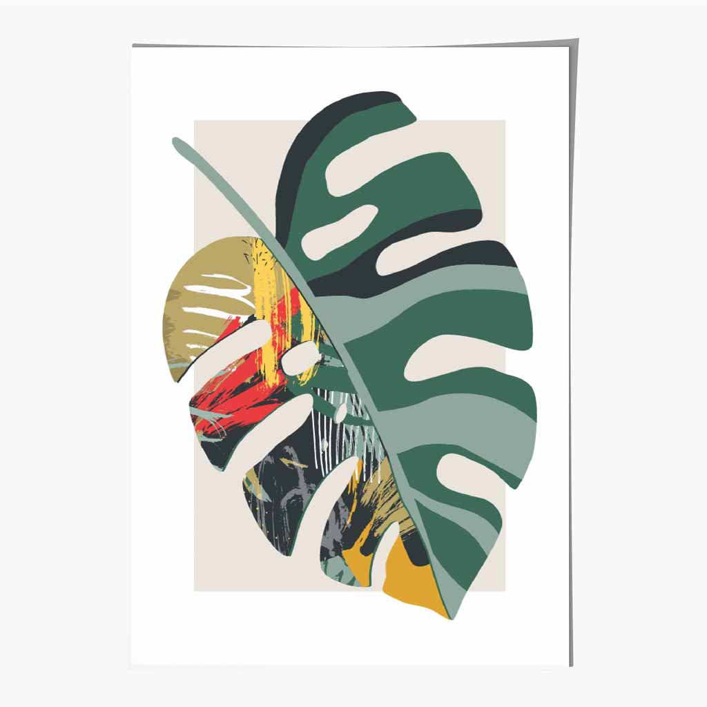 Boho Botanical Green, Red Floral Leaf No 1 Art Print | Wall Art Plaza