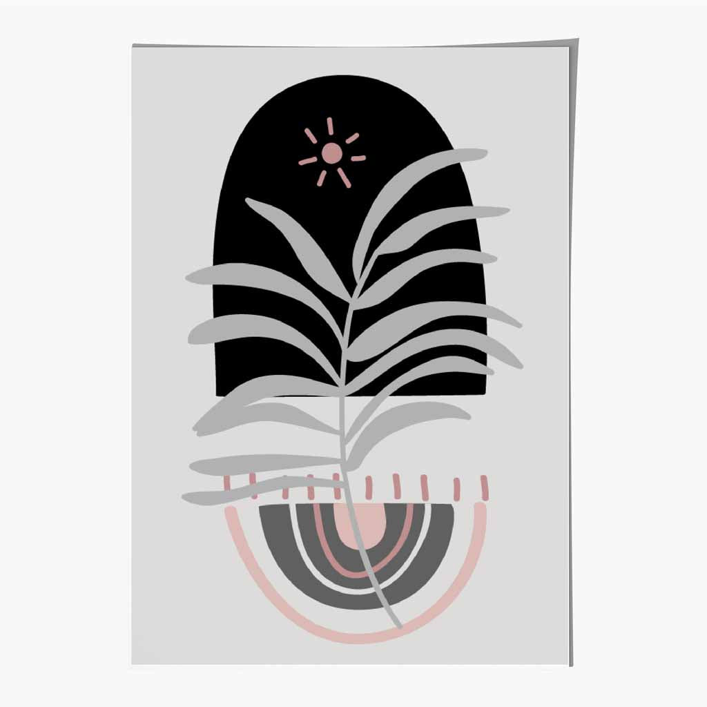 Boho Botanical Grey, Pink Leaf No 1 Art Print | Wall Art Plaza