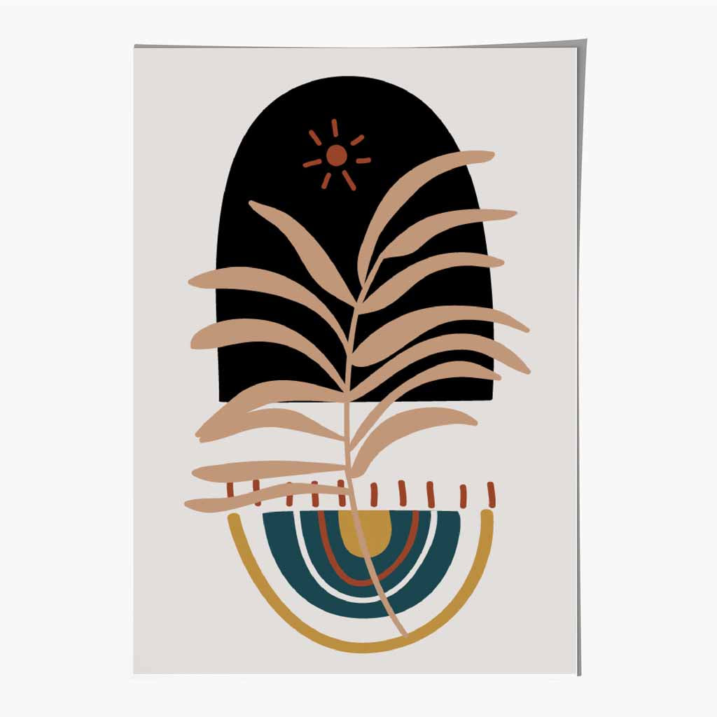 Boho Botanical Beige, Teal Leaf No 1 Art Print | Wall Art Plaza