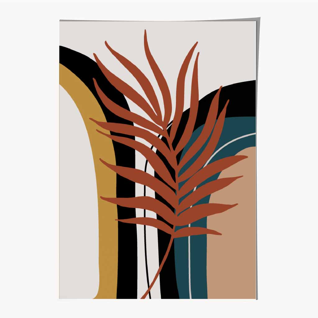Boho Botanical Terracotta, Teal Leaf No 2 Art Print | Wall Art Plaza