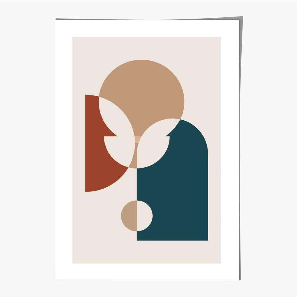 Boho Geometric Red, Teal Shapes No 2 Art Print | Wall Art Plaza