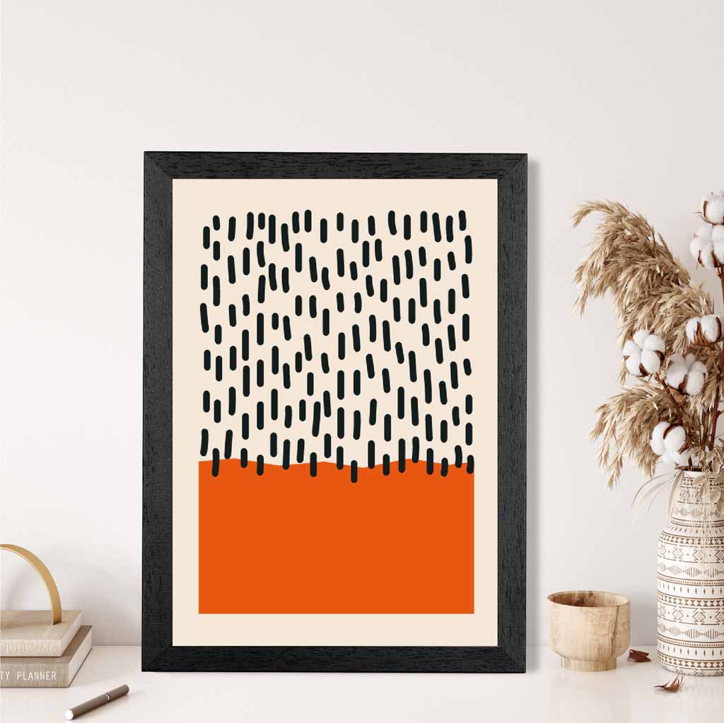 Mid Century Red, Black Rain Art Print