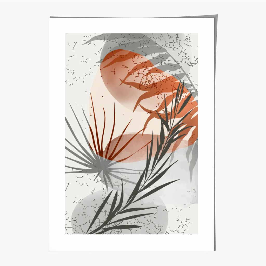 Sketched Terracotta, Grey Tropical No 3 Art Poster | Wall Art Plaza