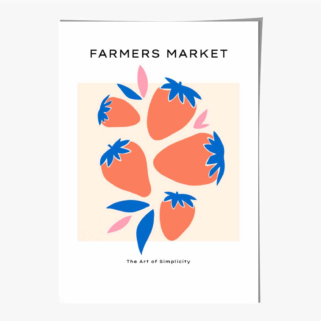 Boho Market Red, Blue Strawberries Art Print | Wall Art Plaza