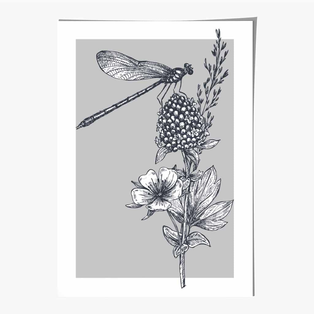 Illustration Grey Dragon Fly Art Print | Wall Art Plaza
