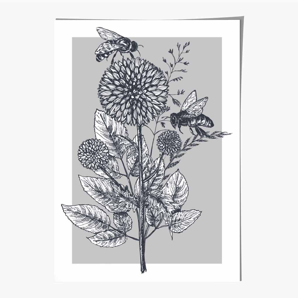 Illustration Grey Bees Art Print | Wall Art Plaza